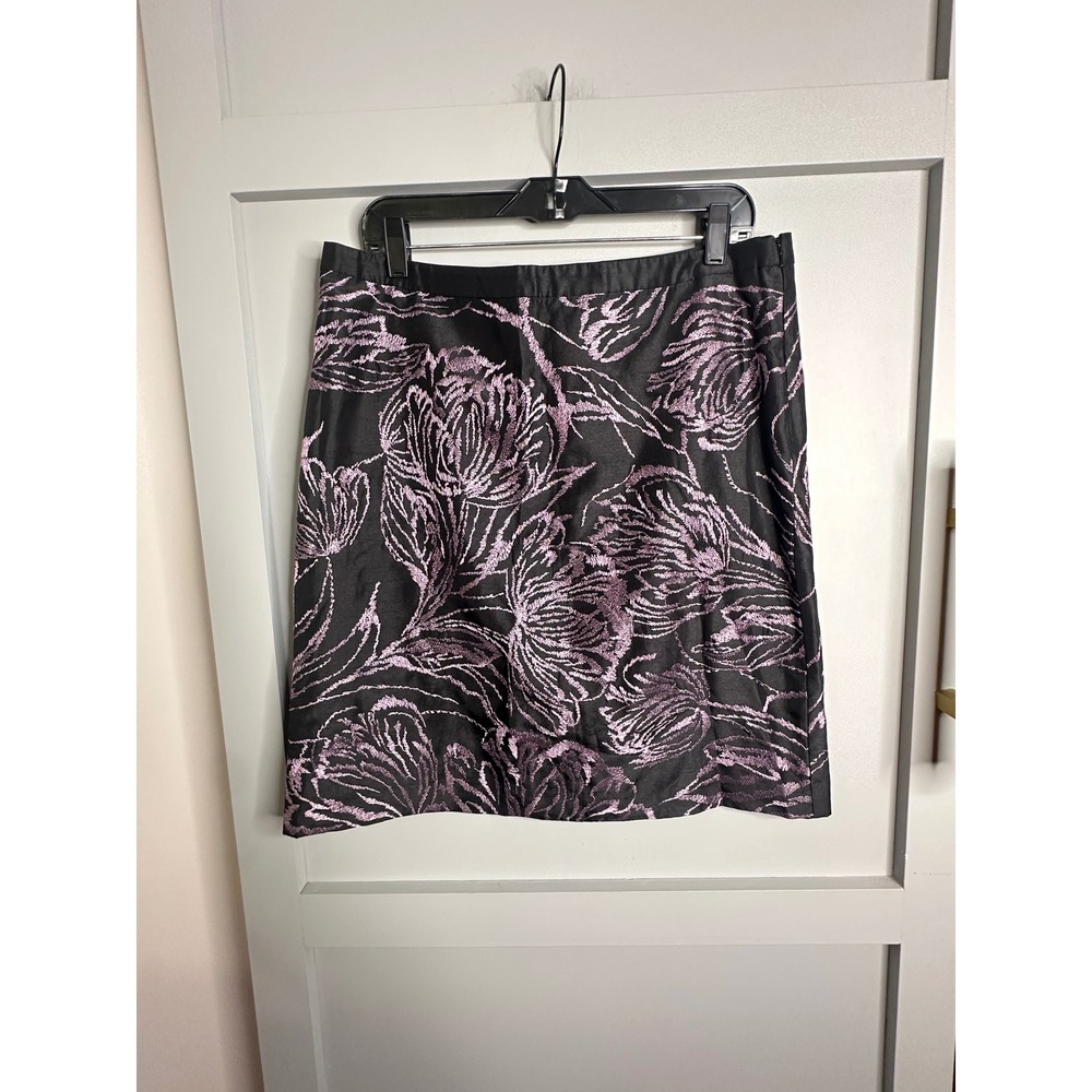 Monsoon Floral Embroidered Mini Skirt Black Lavender Metallic Size US 10 913007